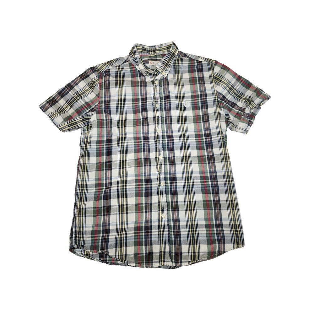 Chaps Short Sleeve Button Down Shirt Men's Multi Sz L Cotton Casual Preppy Plaid